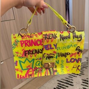 Graffiti Print Yellow Handbag